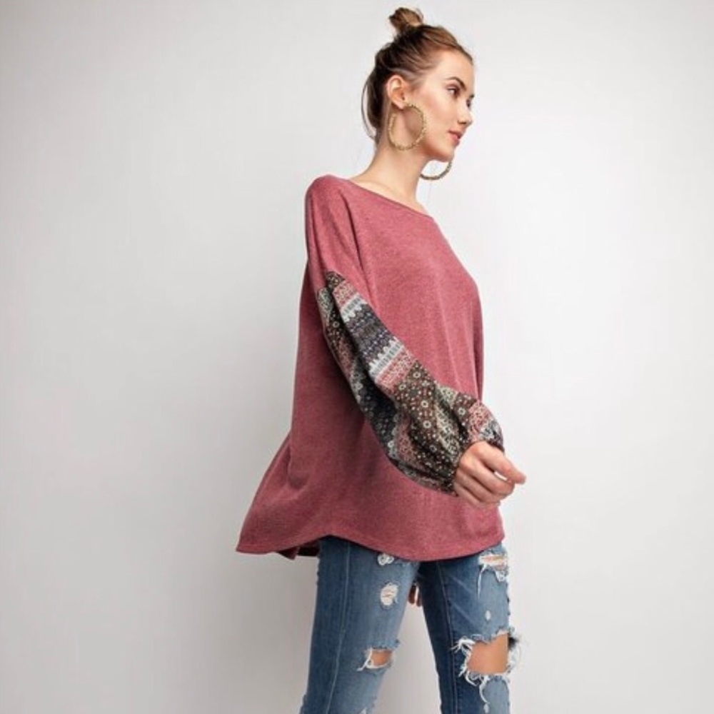 ❄️CRANBERRY CONTRAST SLEEVES BOHO TOP